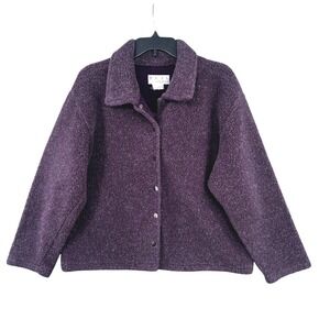 Vintage Real Comfort Womens L Purple Sherpa Fleece Snap Front Jacket Cozy 90s‎
